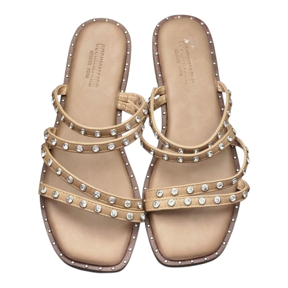 Cushionaire Tan leather sandals with silver studs size 8 - Picture 1 of 5